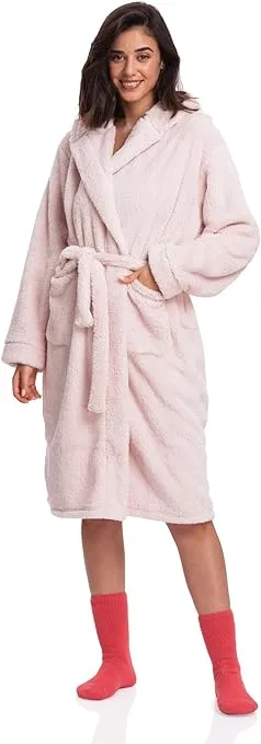 Women's Sherpa Hooded Robe in Pink - A Rosy Retreat of Comfort & Elegance