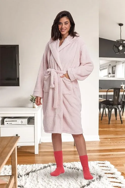 Women's Sherpa Hooded Robe in Pink - A Rosy Retreat of Comfort & Elegance