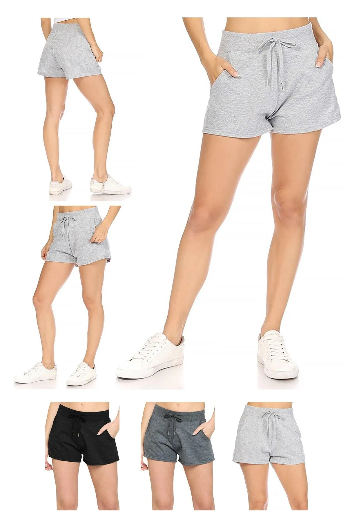 Women's Solid Casual Comfy Elastic Waist Drawstring Pockets Lightweight Short Pants